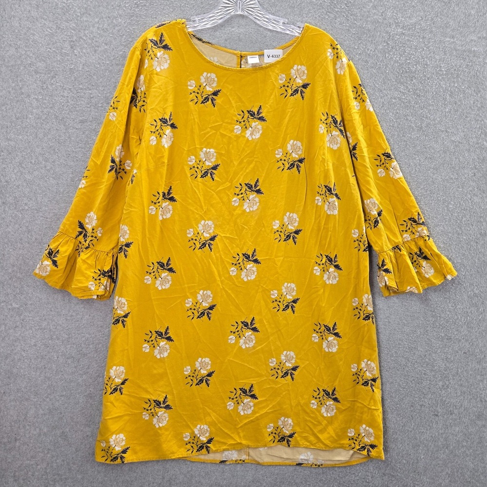 Old‎ Navy Women Dress XL Yellow Floral Shift Ruffle Sleeve